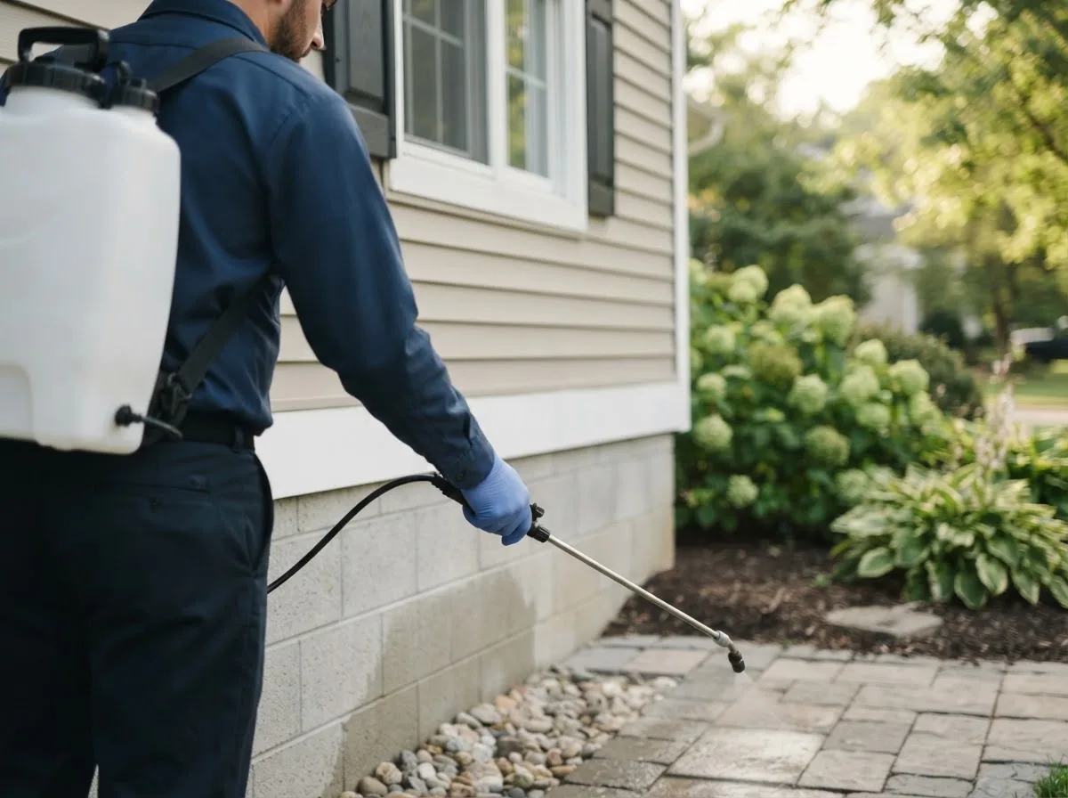 Pest control technician inspecting a home in Pawnee, OK